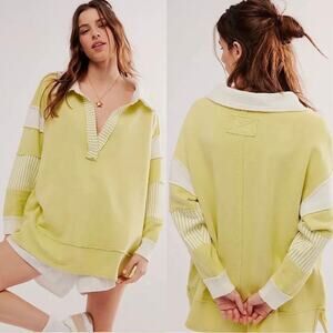 FREE PEOPLE We the Free Clean Prep Polo in Sunny Lime Sweatshirt Size Large